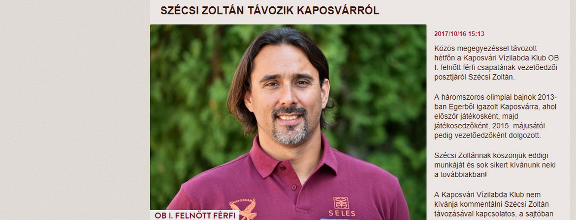Szécsi Zoltán már nem a Kaposvár vezetőedzője
